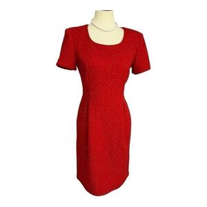 Vintage Red Bodycon Sparkly Fitted Dress Valentines Sexy Short Sleeve Midi Party